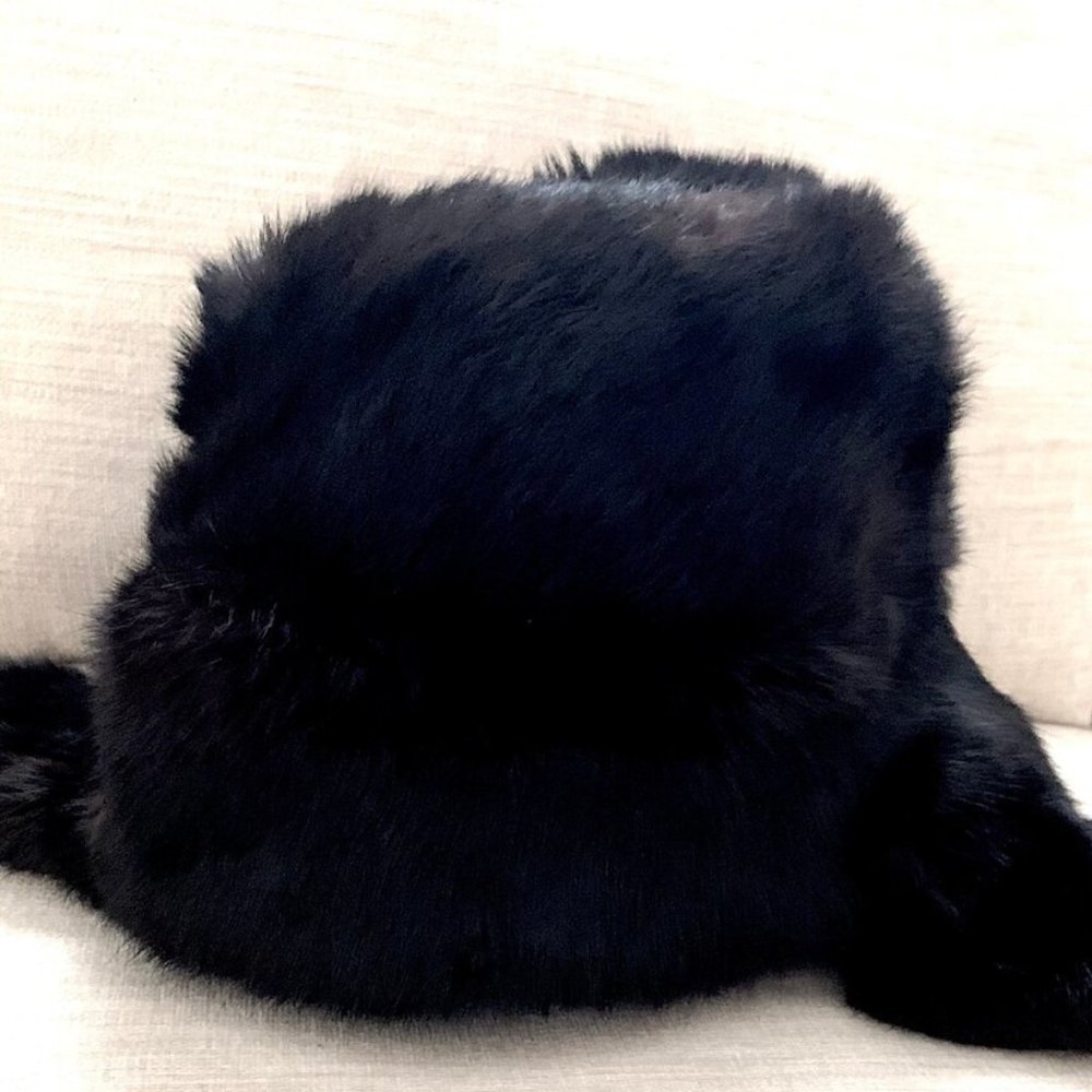 Vintage Black Mink Fur Hat with Ear Flaps Uni-sex Pre-Loved